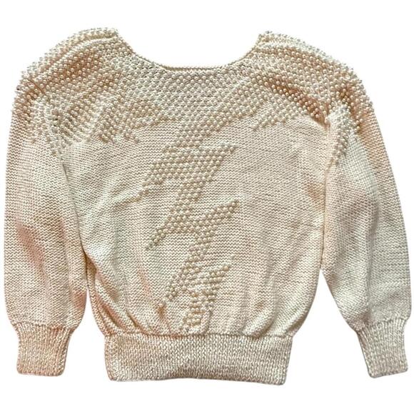Nannell Vintage Pearl Embellished Knit Sweater Cream Puff Sleeve Size L - Picture 1 of 6